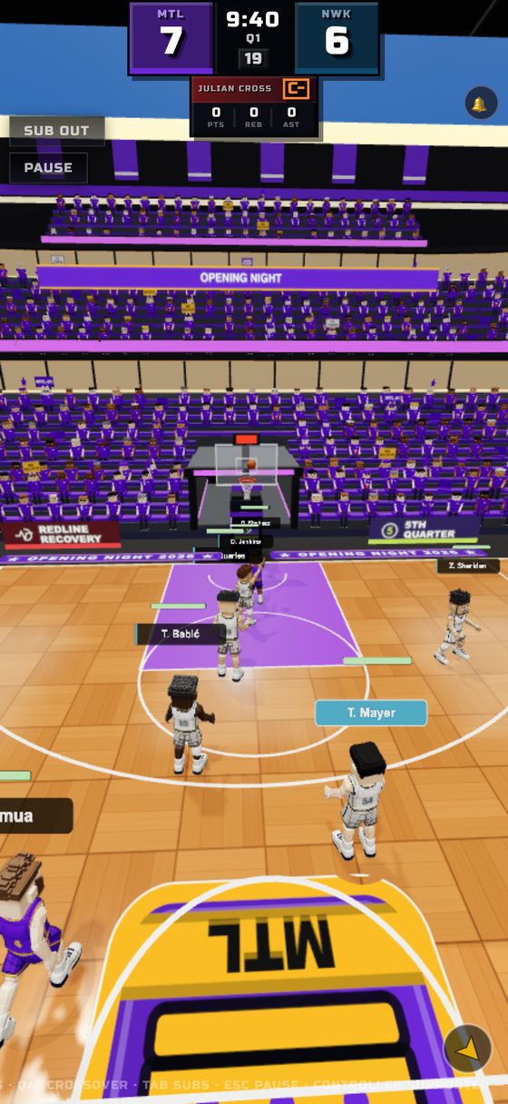 A half-court set at the rim on the 3D court